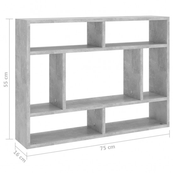 Sieninė lentyna, betono pilkos spalvos, 75x16x55cm, MDP