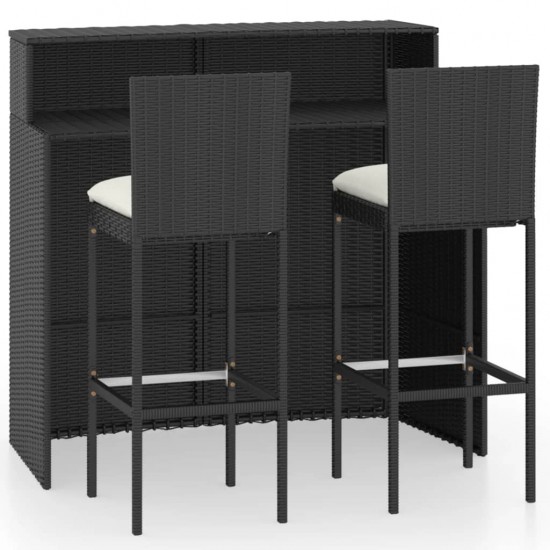 Sodo baro baldų komplektas su pagalvėlėmis, 3 dalių, juodas