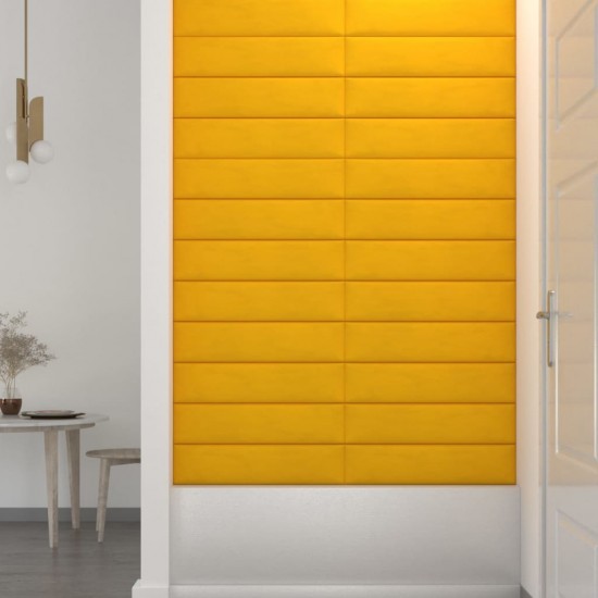 Sienų plokštės, 12vnt., geltonos, 60x15cm, aksomas, 1,08m²