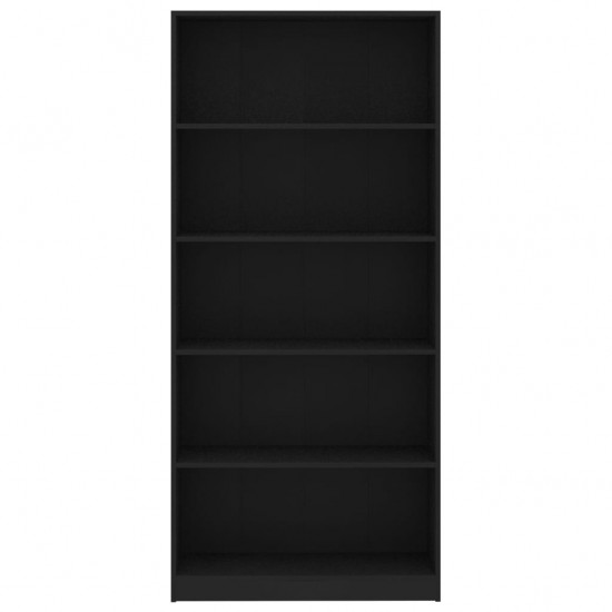Spintelė knygoms, 5 lentynos, juodos spalvos, 80x24x175cm, MDP