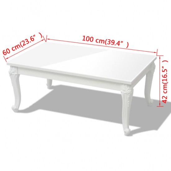 Kavos staliukas, 100x60x42 cm, labai blizgus, baltas