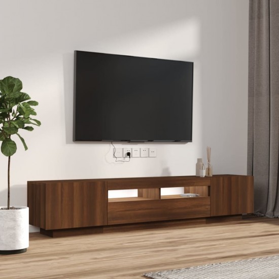 TV spintelių komplektas su LED, 2 dalių, rudas ąžuolo, mediena