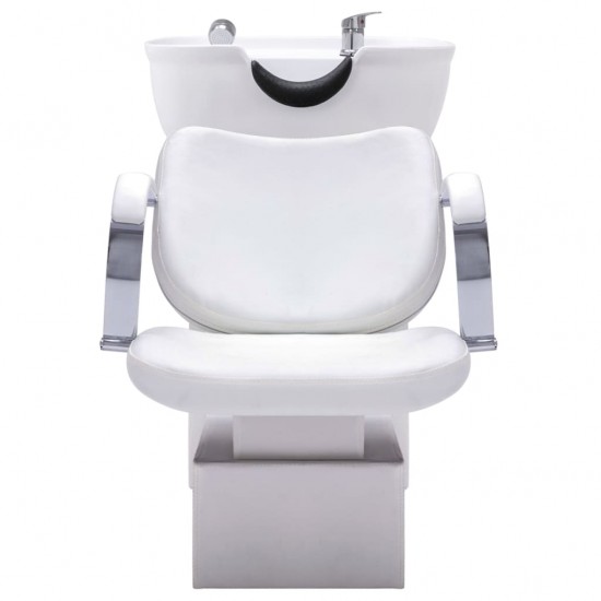 Kirpyklos kėdė su plautuve, balta, 137x59x82cm, dirbtinė oda