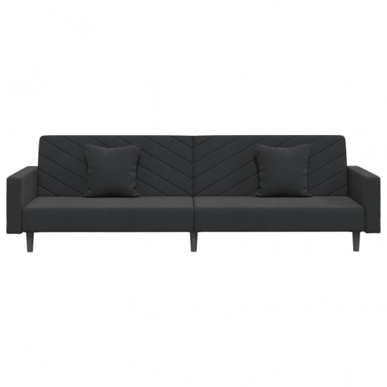 Dvivietė sofa-lova su dvejomis pagalvėmis, juoda, aksomas