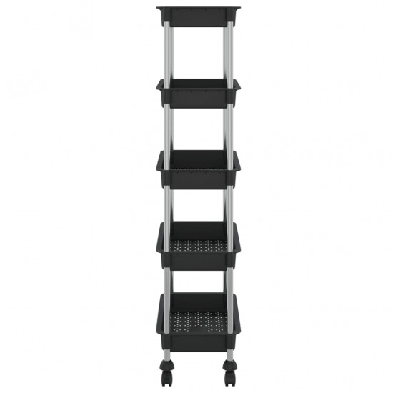 Virtuvės vežimėlis, 5 aukštų, juodas, 42x29x128 cm, geležis/ABS