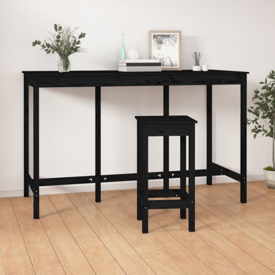 Baro stalas, juodas, 180x80x110cm, pušies medienos masyvas