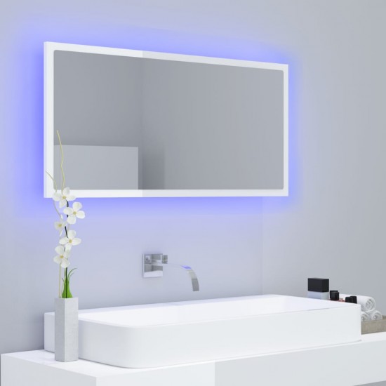 Vonios LED veidrodis, baltas, 90x8,5x37cm, akrilas, blizgus
