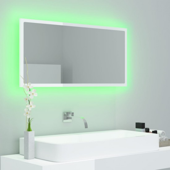 Vonios LED veidrodis, baltas, 90x8,5x37cm, akrilas, blizgus