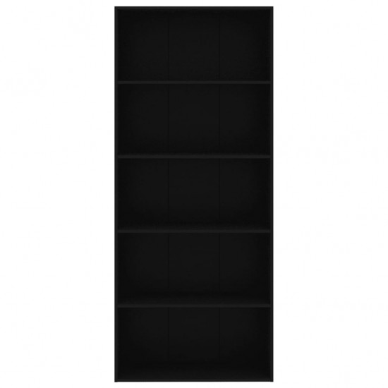 Spintelė knygoms, 5 lentynos, juodos spalvos, 80x30x189cm, MDP