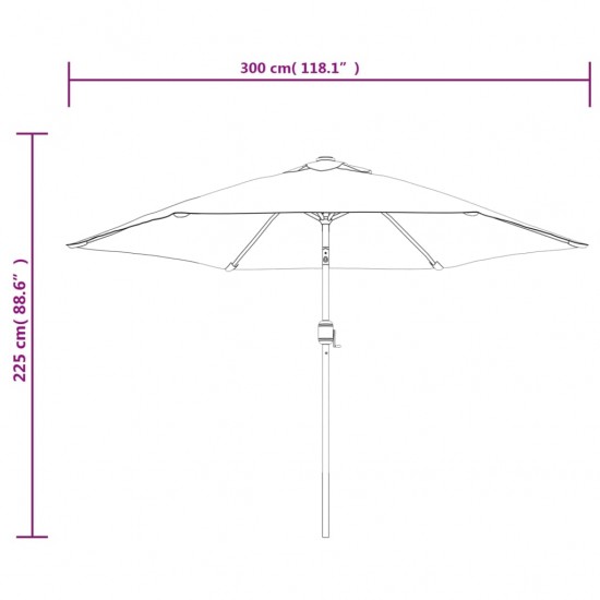 Lauko skėtis su LED lempomis ir plieniniu stulpu, juodas, 300cm