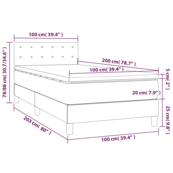 Lova su spyruoklėmis/čiužiniu/LED, pilka 100x200cm dirbtinė oda