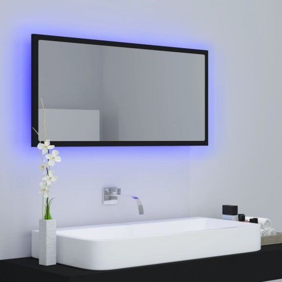 Vonios kambario LED veidrodis, juodas, 90x8,5x37cm, akrilas