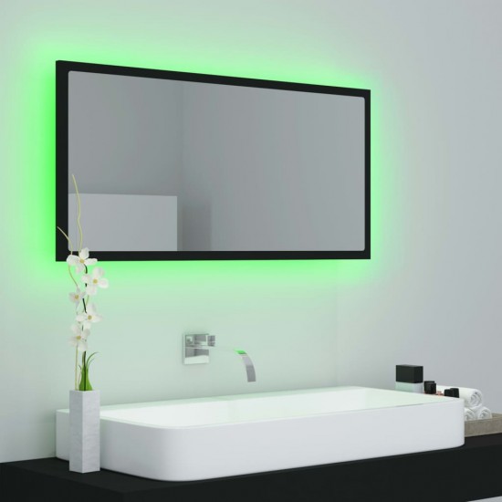Vonios kambario LED veidrodis, juodas, 90x8,5x37cm, akrilas
