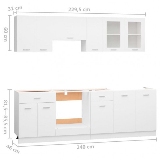 Virtuvės spintelių komplektas, 8 dalių, baltos spalvos, MDP