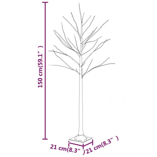 Beržas su 72 šiltomis baltomis LED lemputėmis, 150cm, baltas