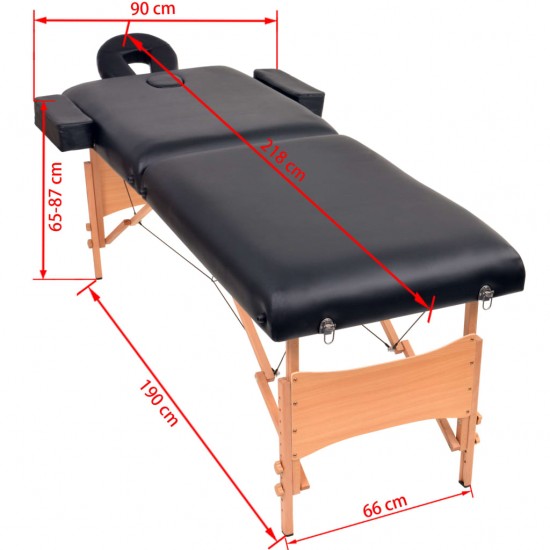 Sulankstomas masažo stalas, juodas, 2 zonų, 10cm storio