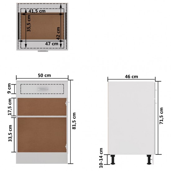 Apatinė spintelė su stalčiumi, balta, 50x46x81,5cm, MDP