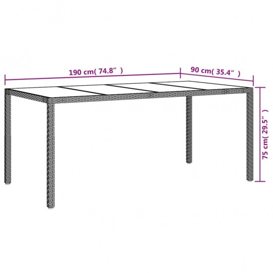 Sodo stalas, baltas, 190x90x75cm, grūdintas stiklas/poliratanas