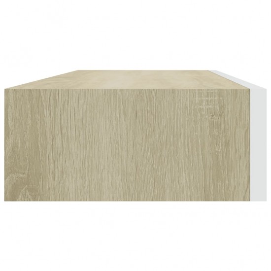 Sieninė lentyna su stalčiumi, ąžuolo/balta, 60x23,5x10cm, MDF