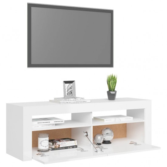 TV spintelė su LED apšvietimu, balta, 120x35x40cm, blizgi