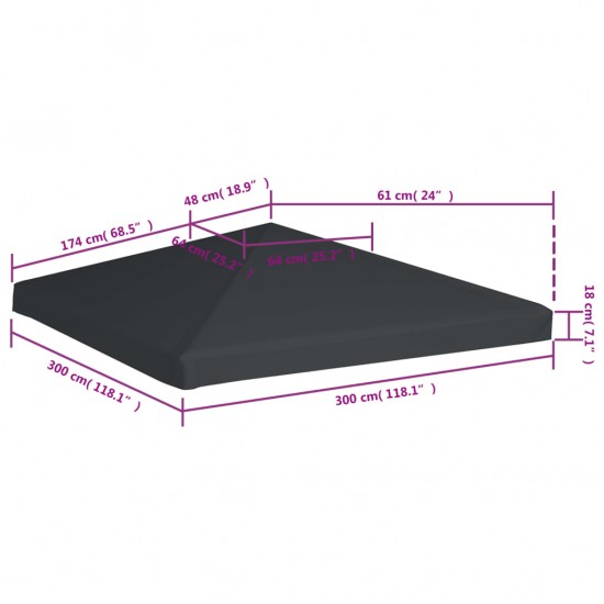 Viršutinis pavėsinės uždangalas, pilkas, 310 g/m², 3x3m