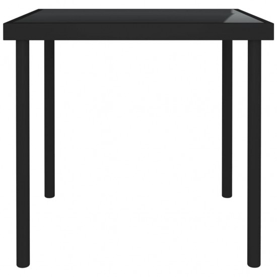 Lauko valgomojo stalas, juodas, 80x80x72cm, stiklas/plienas