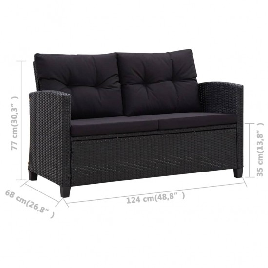 Dvivietė sodo sofa su pagalvėlėmis, juoda, 124cm, poliratanas