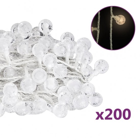 Rutuliukų girlianda, 20m, 200 šiltų baltų LED, 8 funkcijos