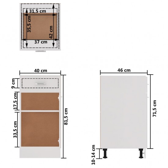 Apatinė spintelė su stalčiumi, balta, 40x46x81,5cm, MDP