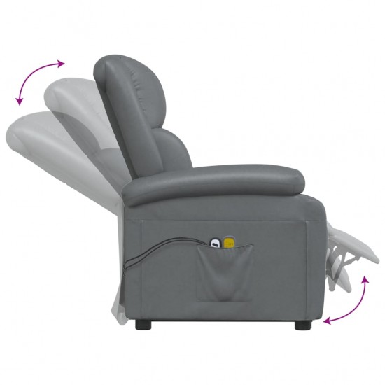 Atsistojantis masažinis krėslas, pilkos spalvos, dirbtinė oda