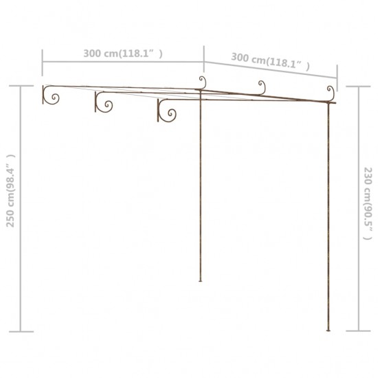 Sodo pergolė, senovinės rudos spalvos, 3x3x2,5m, geležis