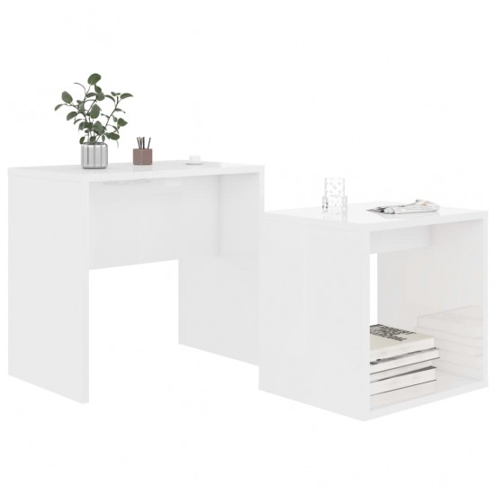 Kavos staliukų komplektas, baltas, 48x30x45cm, MDP, blizgus