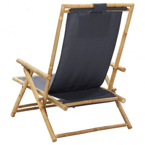 Atlošiama poilsio kėdė, tamsiai pilka, bambukas ir audinys