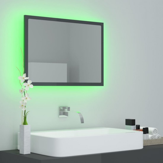 Vonios LED veidrodis, pilkas, 60x8,5x37cm, akrilas, blizgus