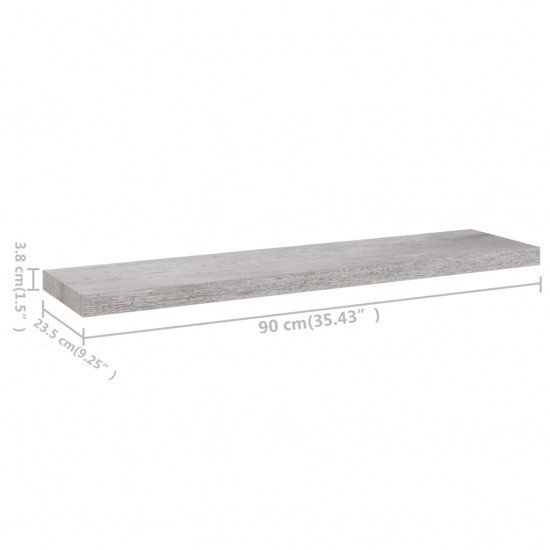 Pakabinamos lentynos, 4vnt., betono pilkos, 90x23,5x3,8cm, MDF