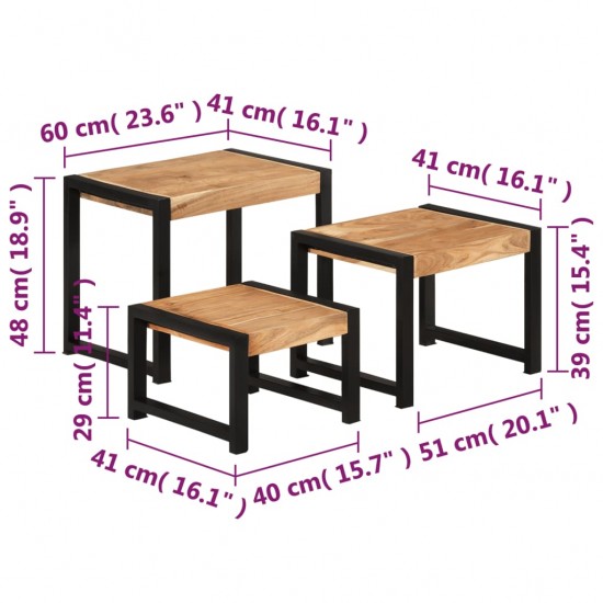 Sudedami staliukai, 3vnt., mediena su dalbergijos apdaila