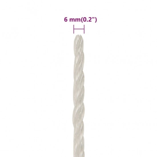 Darbo virvė, baltos spalvos, 6mm, 25m, polipropilenas