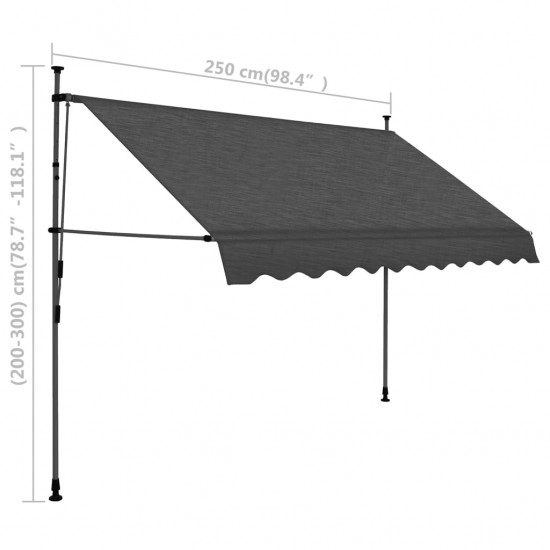 Rankiniu būdu ištraukiama markizė su LED, antracito, 250cm