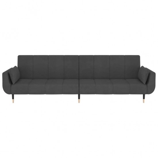 Dvivietė sofa-lova su dvejomis pagalvėmis, pilka, aksomas