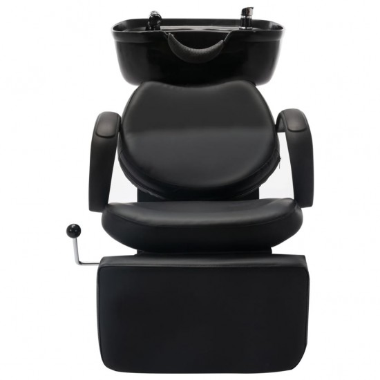 Kirpyklos kėdė su plautuve, juodos spalvos, dirbtinė oda