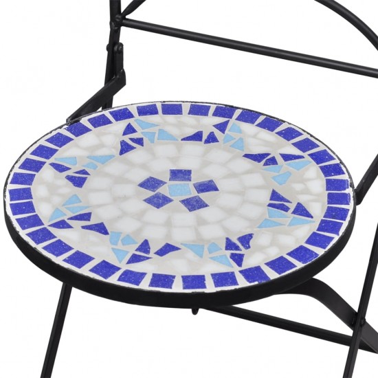 Bistro baldų komplektas, 3d., mėlynas/baltas, mozaika, keramika
