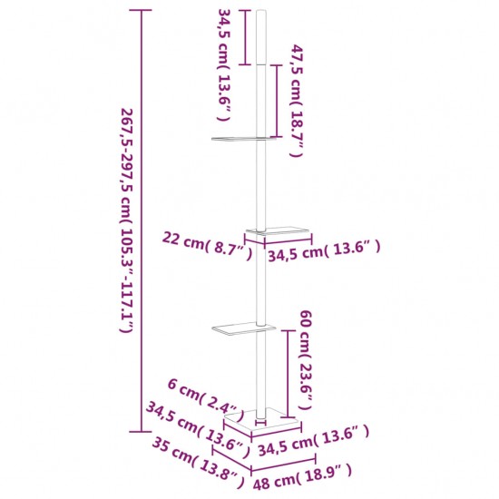 Draskyklė katėms iki lubų, šviesiai pilka, 267,5–297,5cm