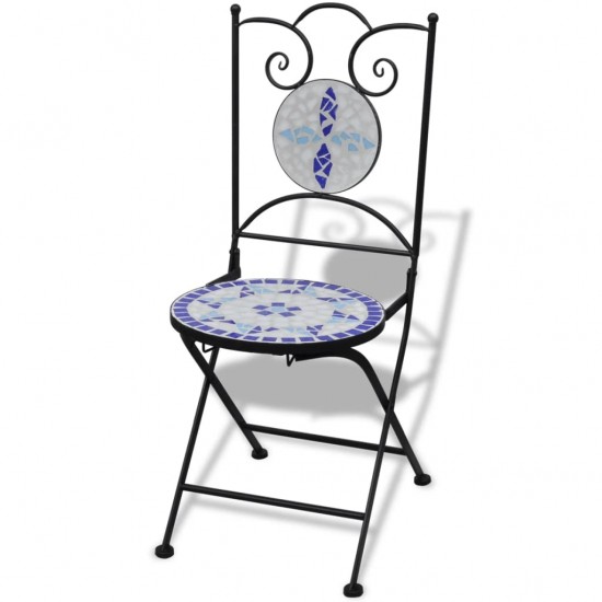Sulankstomos bistro kėdės, 2 vnt., keramika, mėlyna ir balta