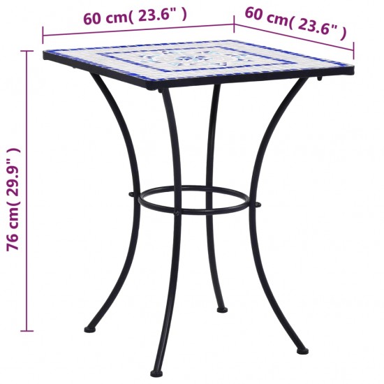 Mozaikinis bistro staliukas, mėlynas/baltas, 60cm, keramika