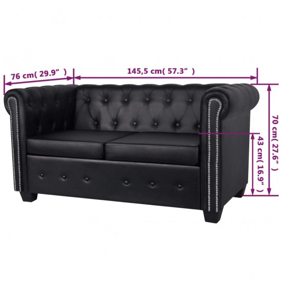 Chesterfield dvivietė sofa, dirbtinė oda, juoda