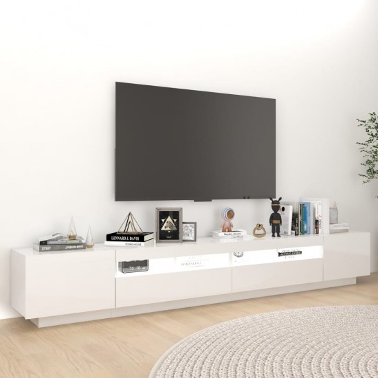 TV spintelė su LED apšvietimu, balta, 260x35x40cm, blizgi