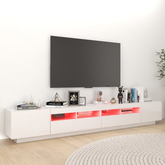 TV spintelė su LED apšvietimu, balta, 260x35x40cm, blizgi