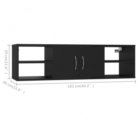 Sieninė lentyna, juodos spalvos, 102x30x29cm, MDP