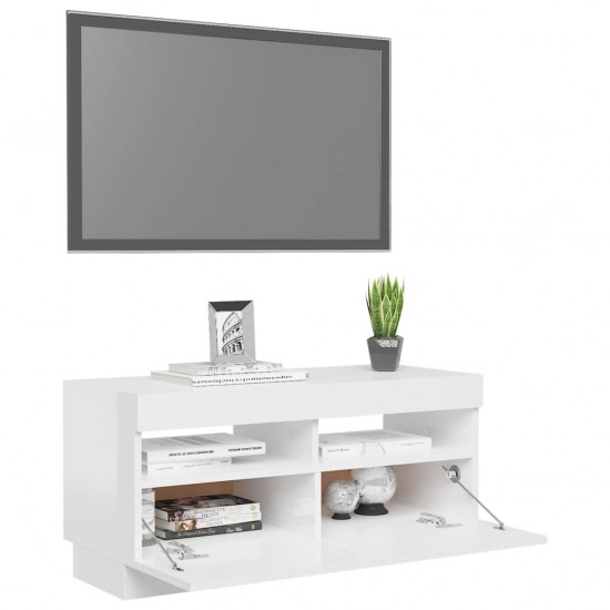 TV spintelė su LED apšvietimu, balta, 80x35x40cm, blizgi
