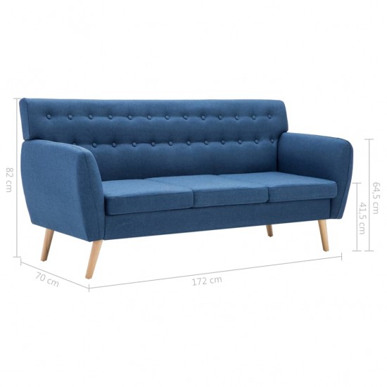 Trivietė sofa, audinio apmušalas, 172x70x82cm, mėlyna